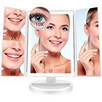 FASCINATE Espejo Maquillaje con Luz-Tríptica Aumentos 10x- 3X- 2X-1x Magnetismo Extraíble Espejo 10 Aumentos Rotación…